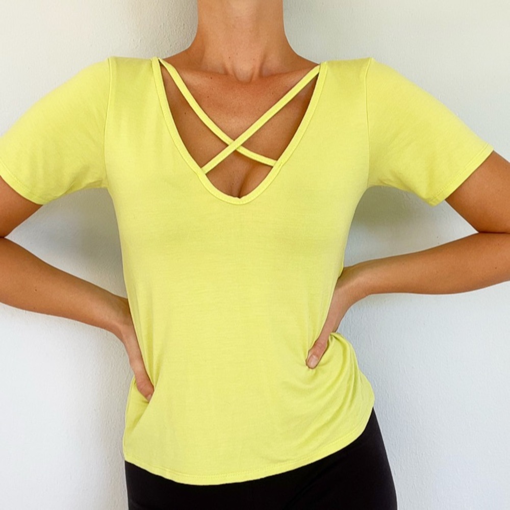 Missguided neon green crisscross neckline v-back tee size 4
